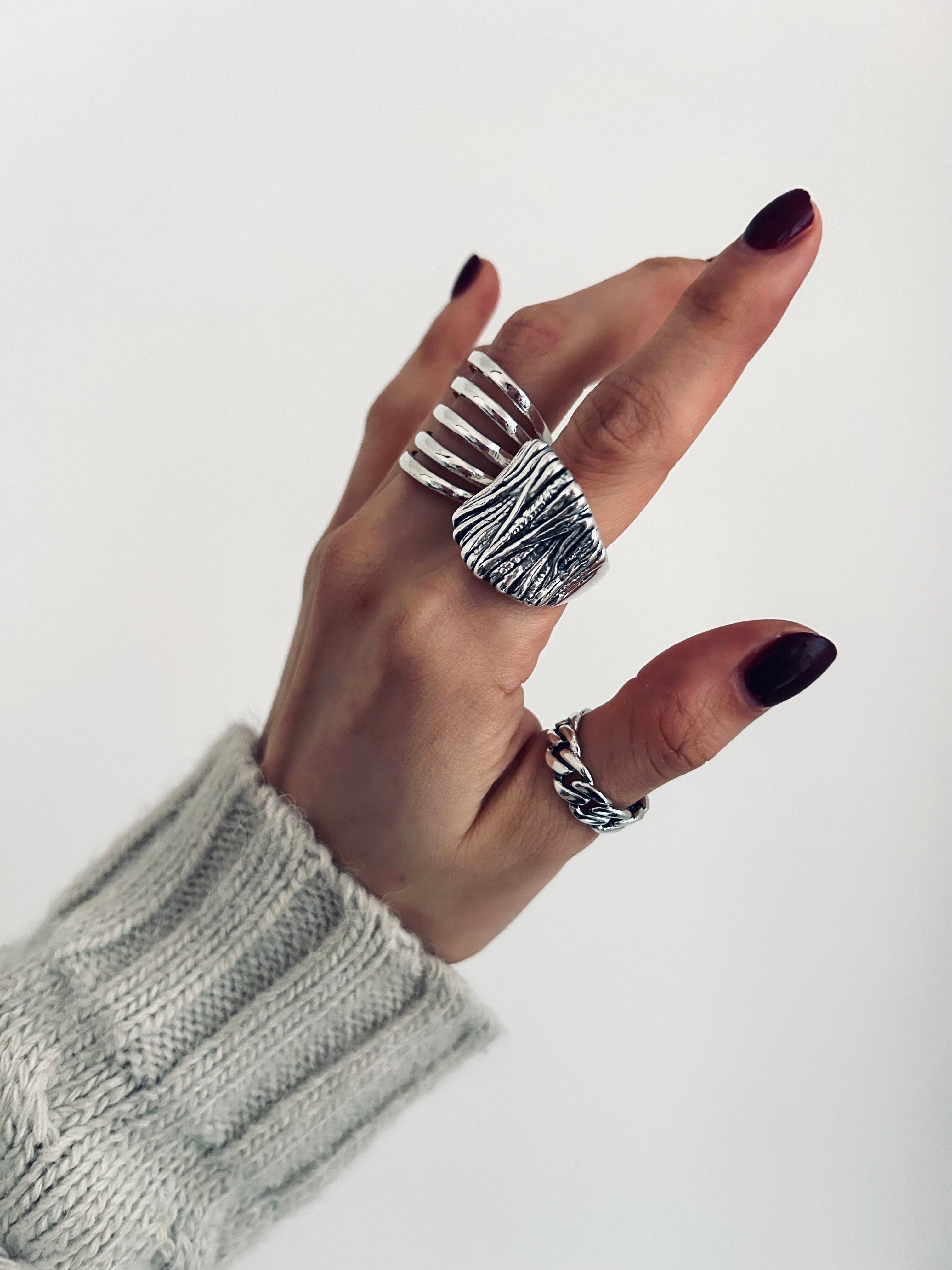 ANILLO CADENA GRUESA AJUSTABLE PLATA 925