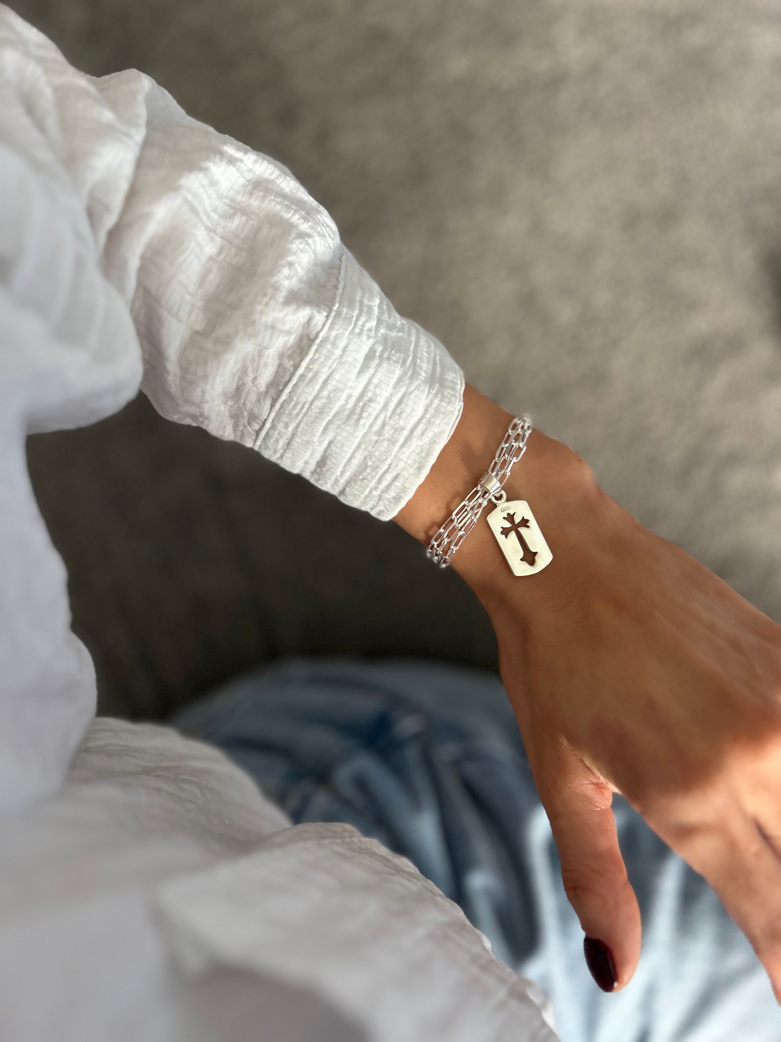 PULSERA CRUZ BARROCA ESLABONES PLATA 925
