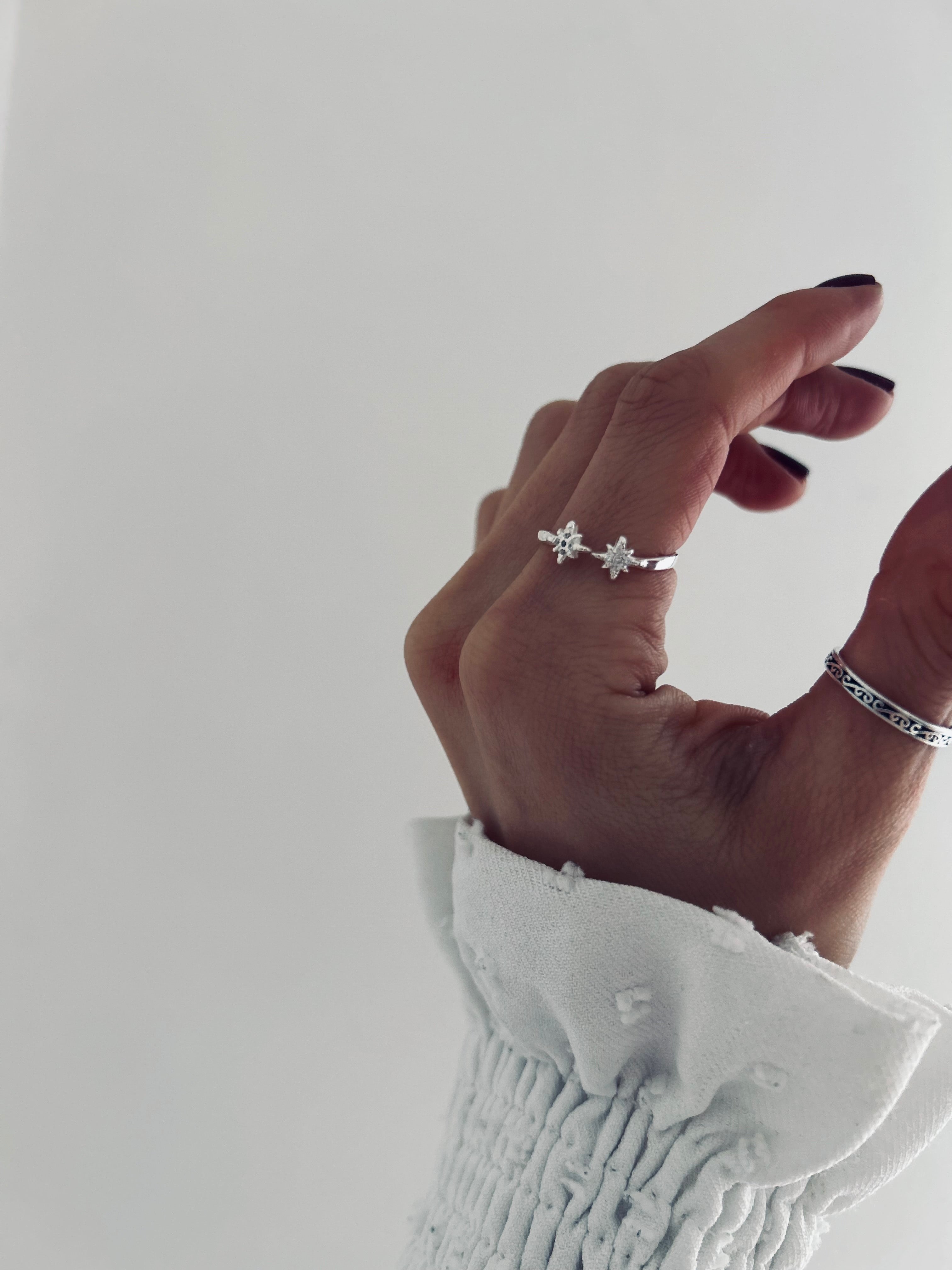 ANILLO DESTELLOS DE LUZ PLATA 925 AJUSTABLE