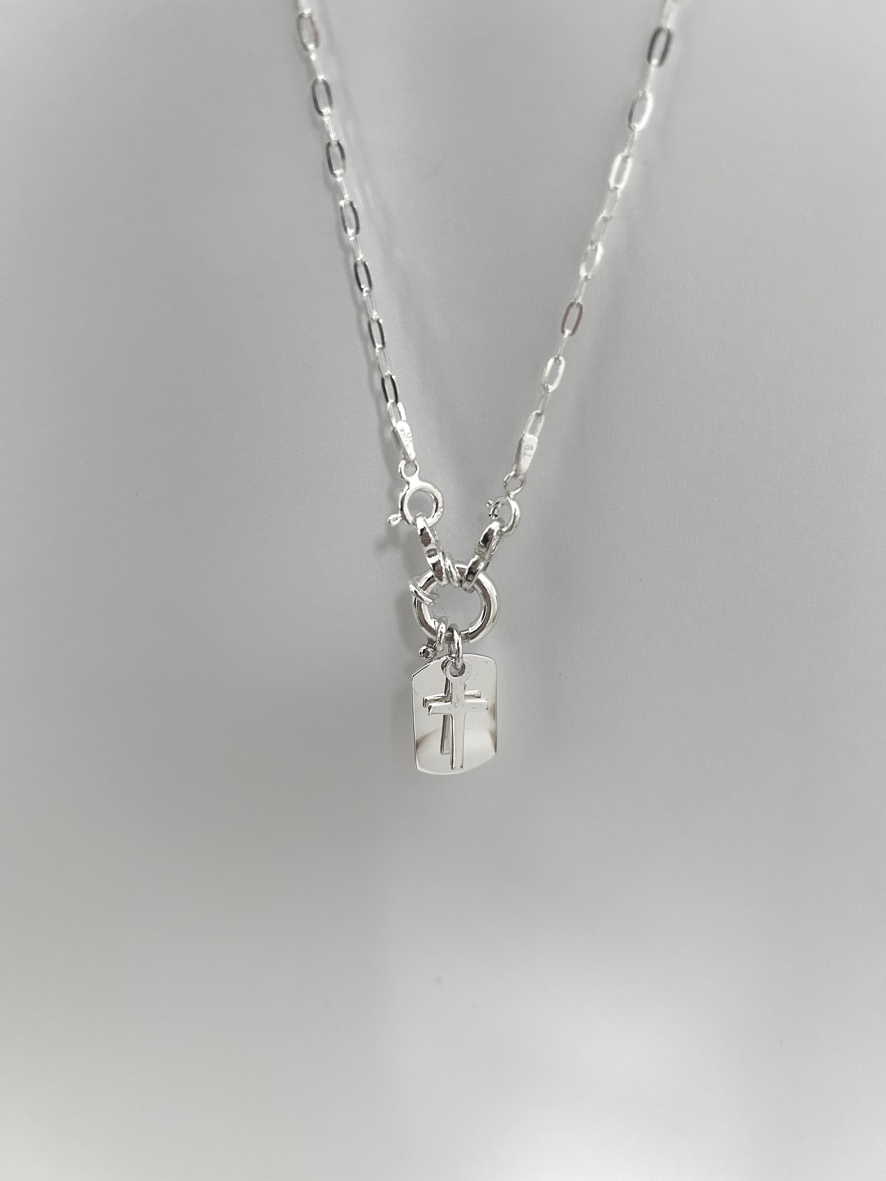 COLLAR PLACA PROTECTORA CRUZ PLATA 925