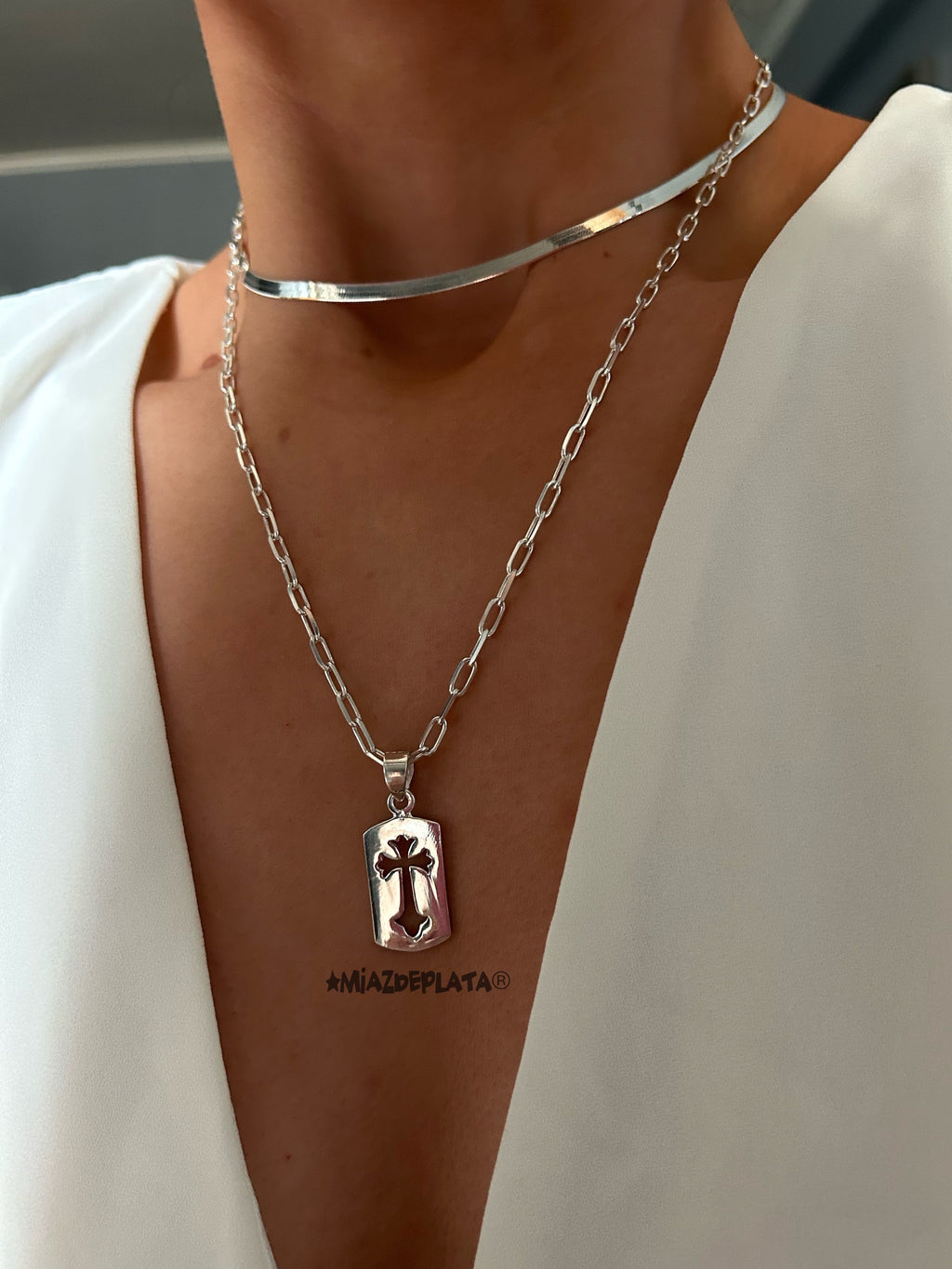 COLLAR PLACA CRUZ BARROCA PLATA 925