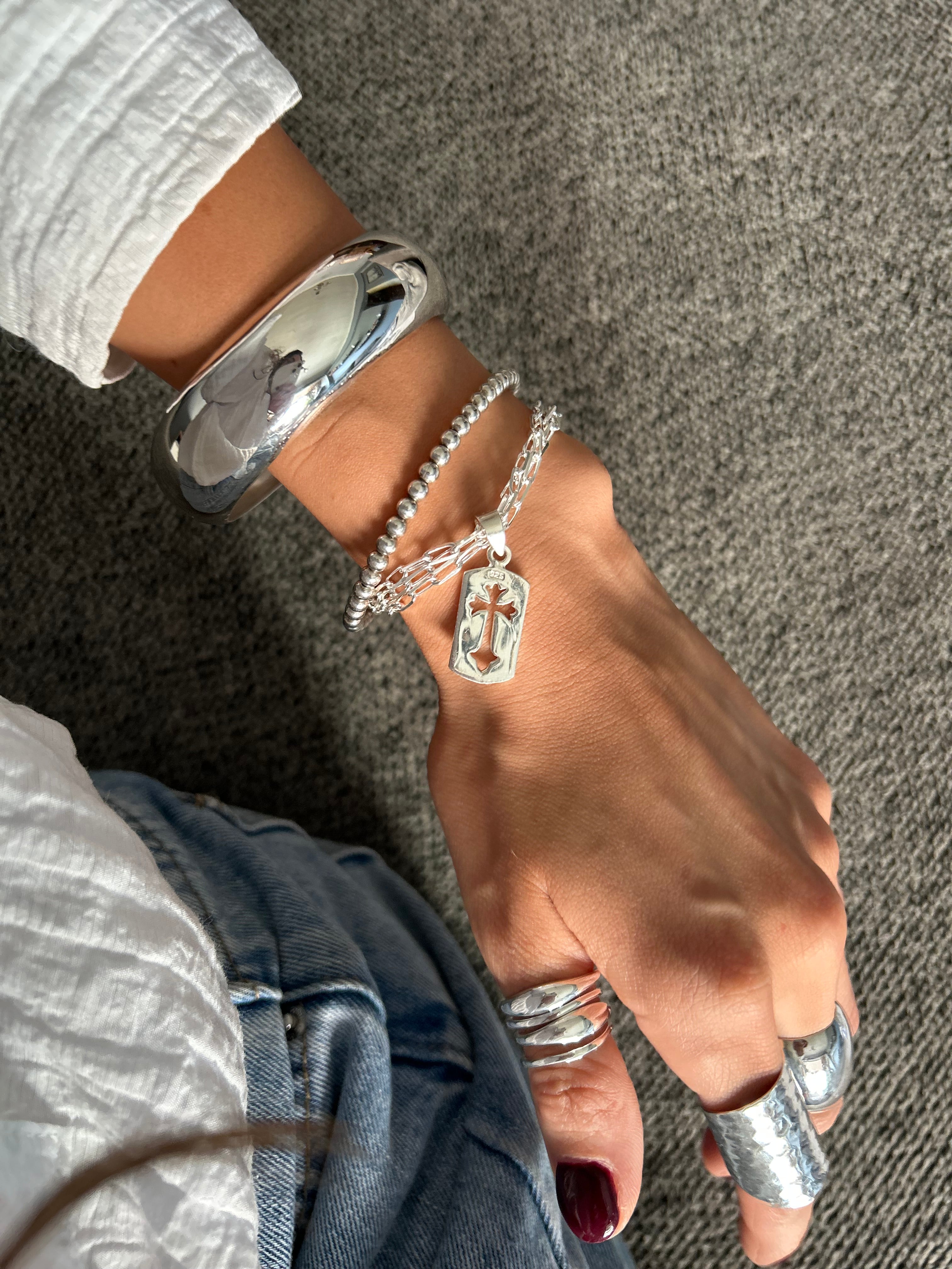 PULSERA CRUZ BARROCA ESLABONES PLATA 925