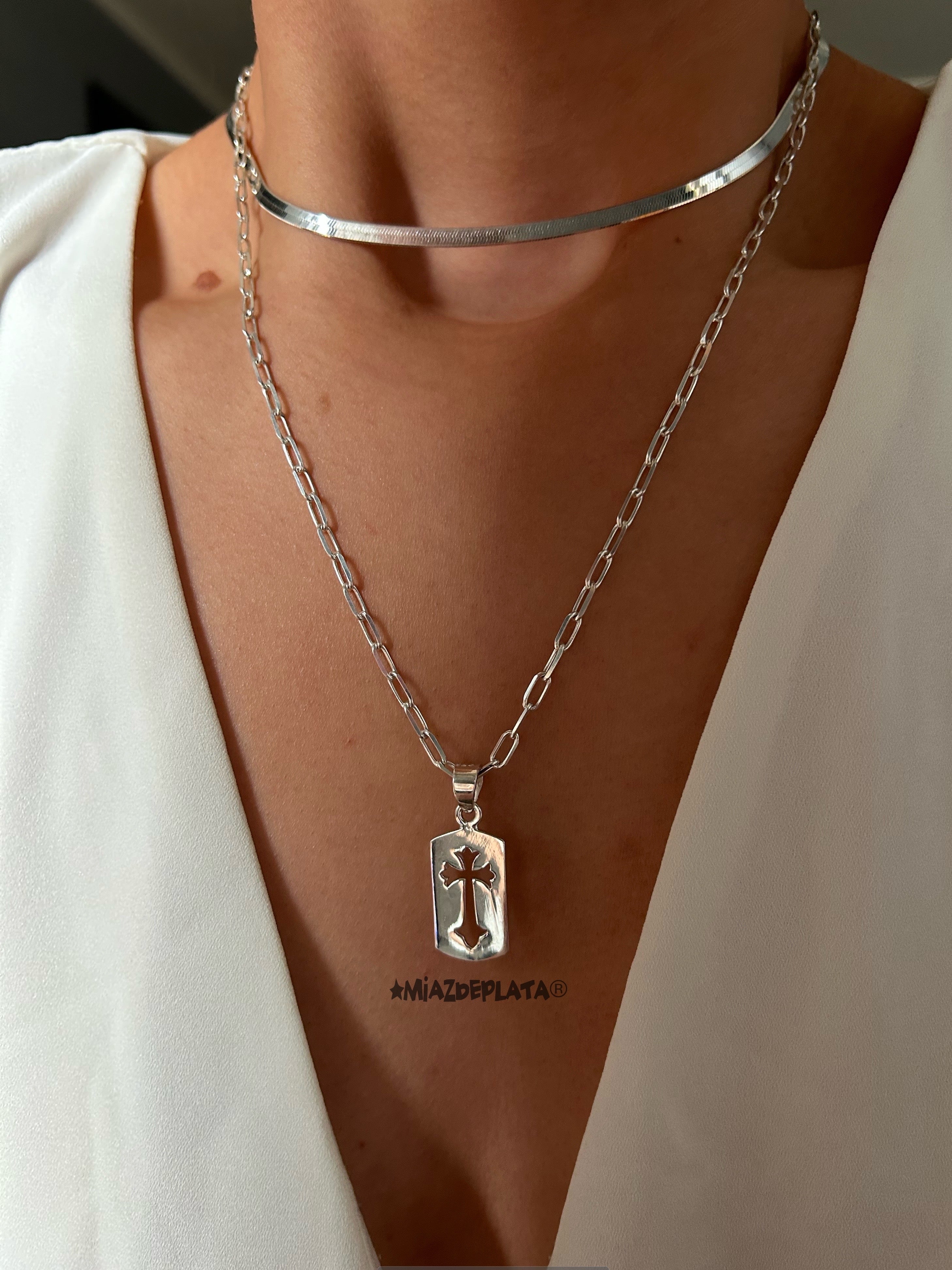 COLLAR PLACA CRUZ BARROCA PLATA 925