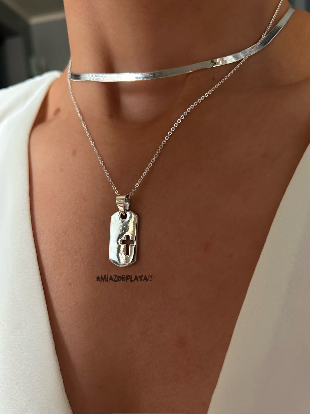 COLLAR PLACA CRUZ PLATA 925