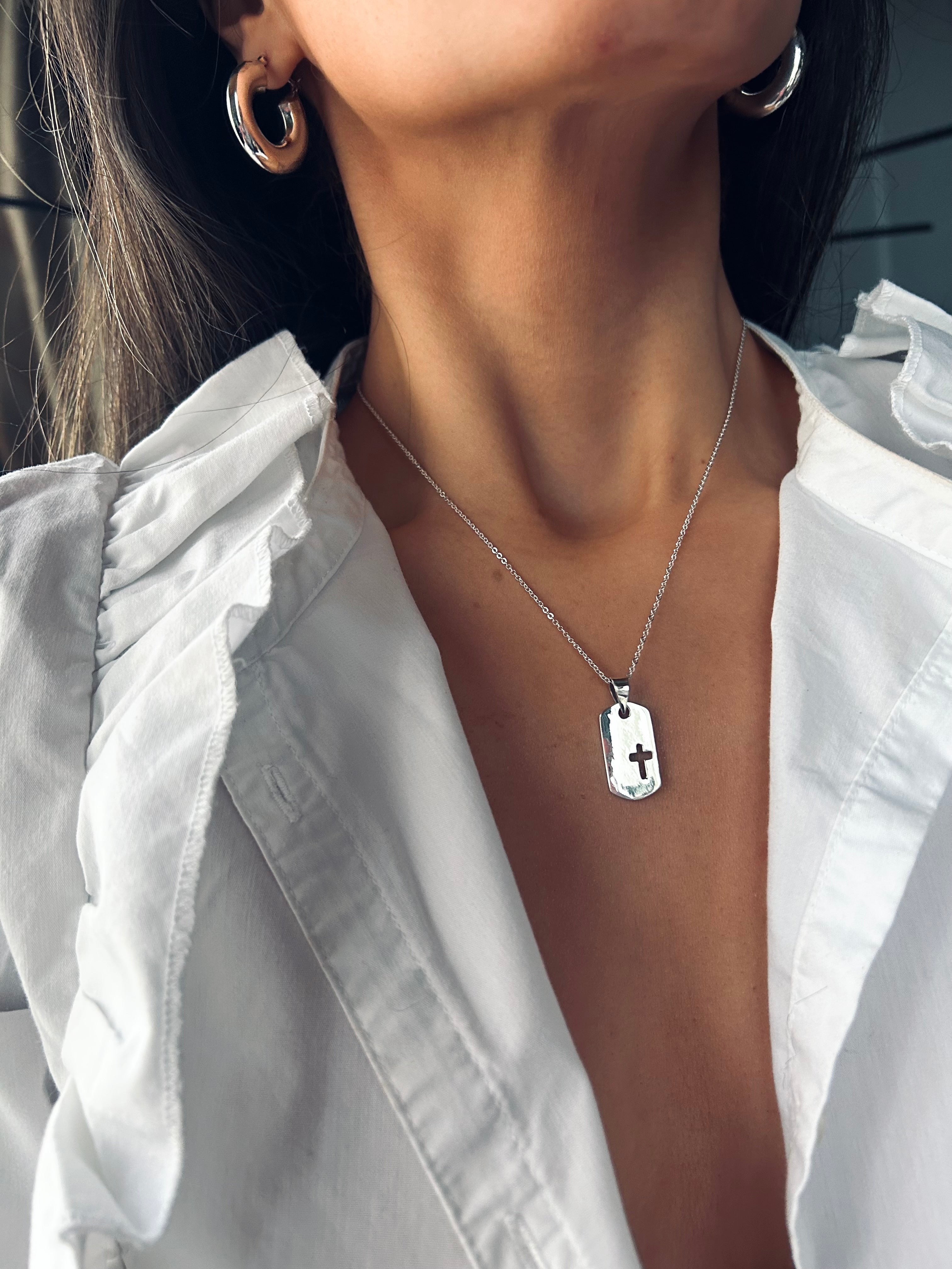 COLLAR PLACA CRUZ PLATA 925