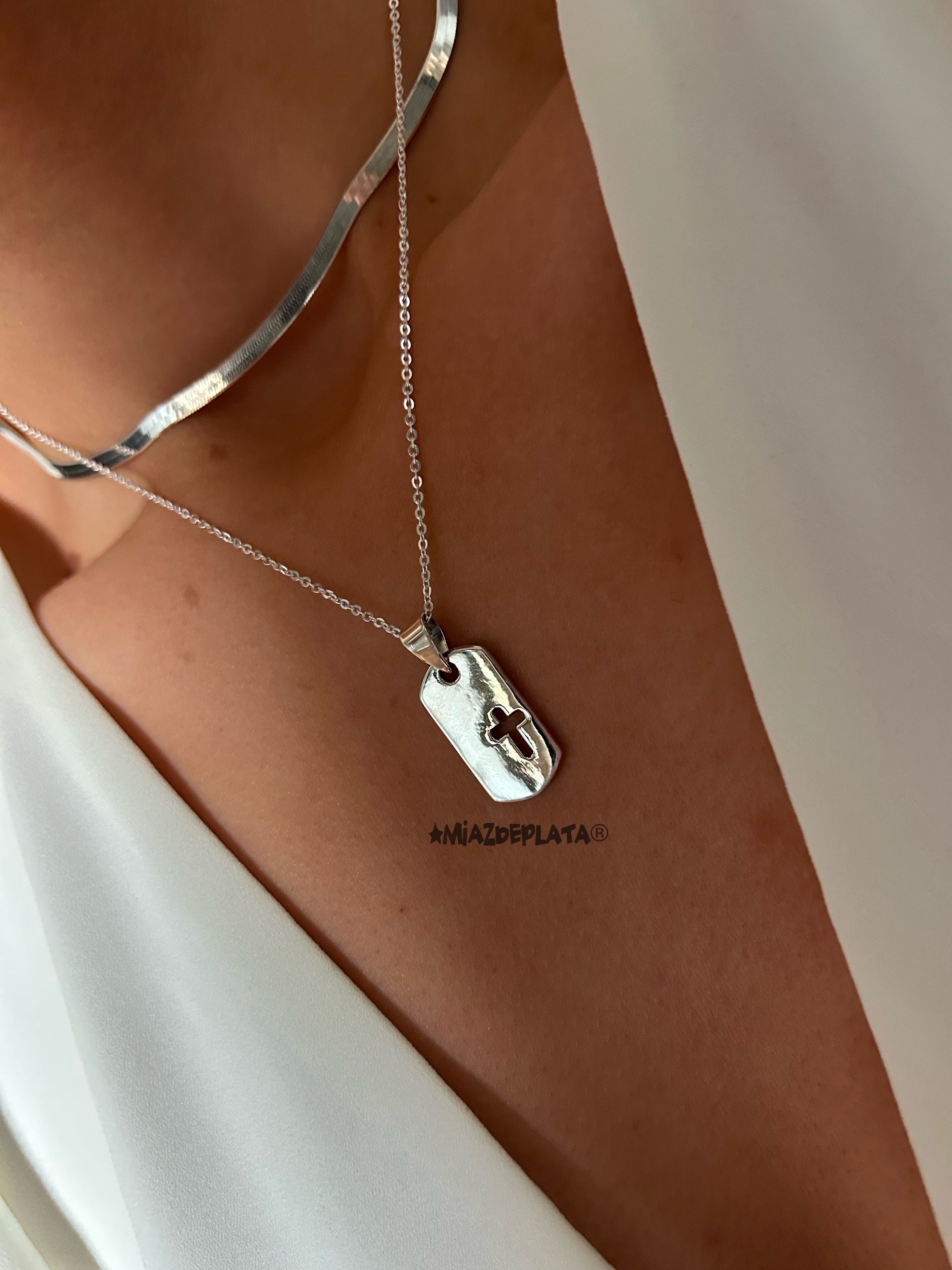 COLLAR PLACA CRUZ PLATA 925